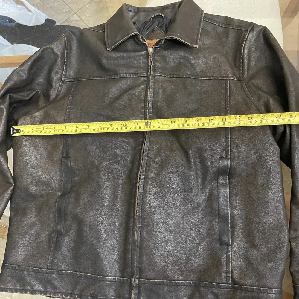 Arizona Jean Co Mens Faux Leather Distressed Moto Jacket Brown Large L/G Zip Up